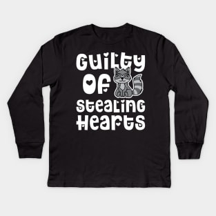 Guilty Of Stealing Hearts Valentines Day Raccoon Cute Funny T-Shirt Kids Long Sleeve T-Shirt